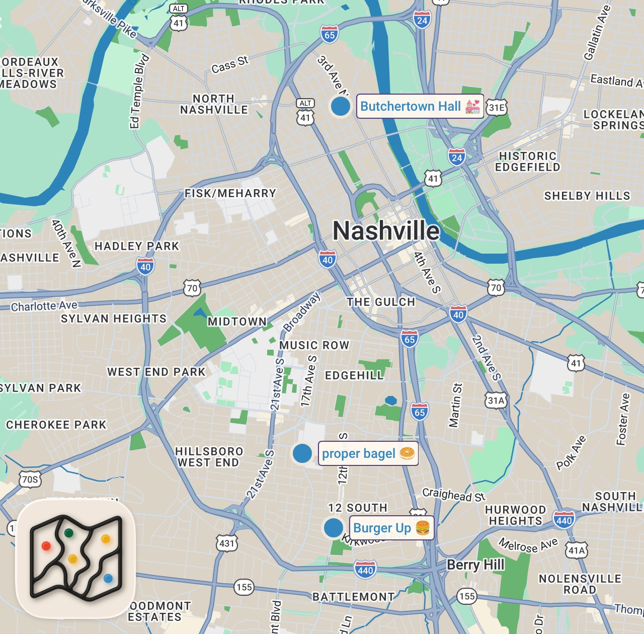 Map of 3 spots from Letting Strangers Decide Where I Eat For 24 Hours...