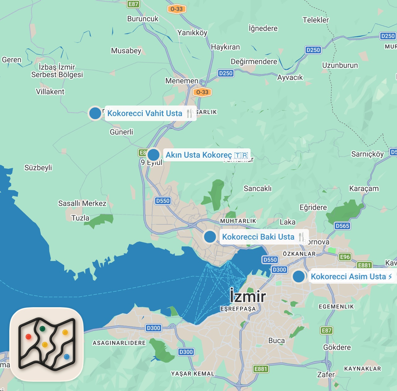 Map preview for İZMİR'İN EN İYİ KOKOREÇLERİ (Bu rehber Şampiyonlar Ligi!) - Ayaküstü Lezzetler