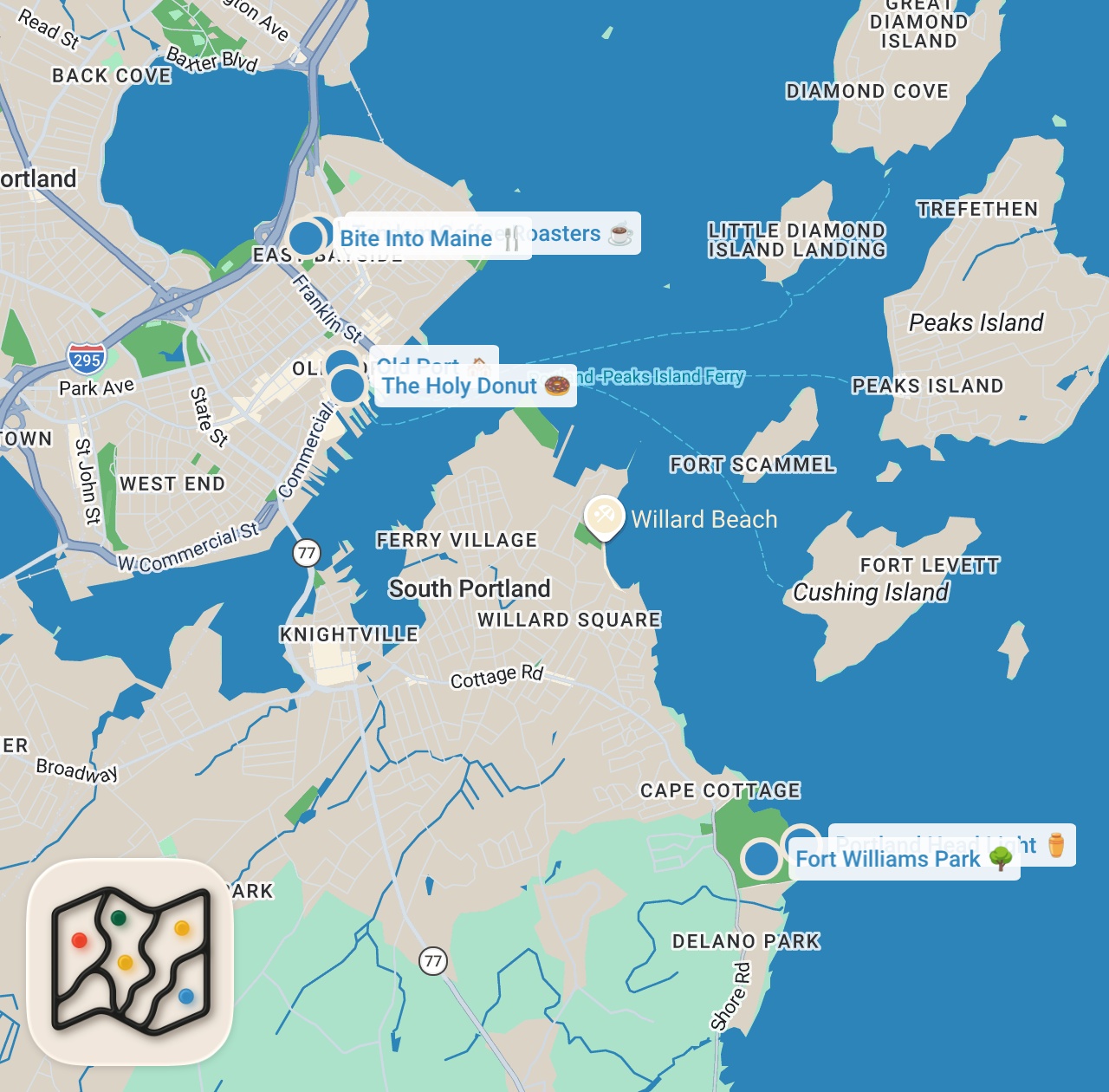 Map preview for The BEST day in Portland, Maine (Trying local FOOD + visiting Old Port & Fort Williams Park)