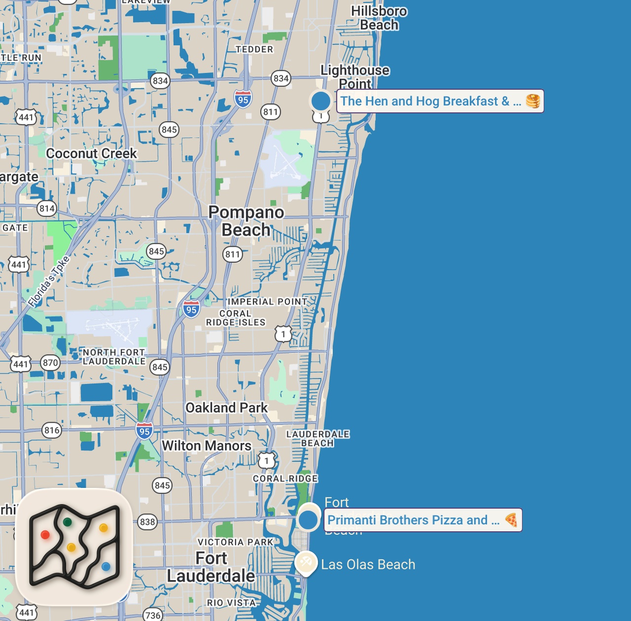 Map of 2 spots from Letting MY Subscribers Decide Where I Eat For 24 Hours...
