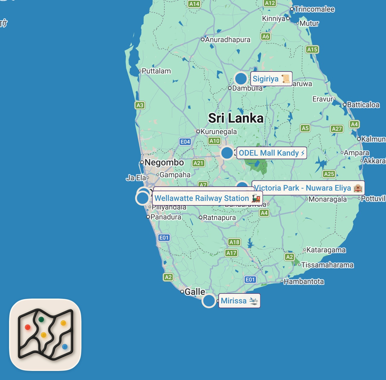 Map of 6 spots from Sri Lanka's Top Travel Tips Guide | Arrival in Colombo