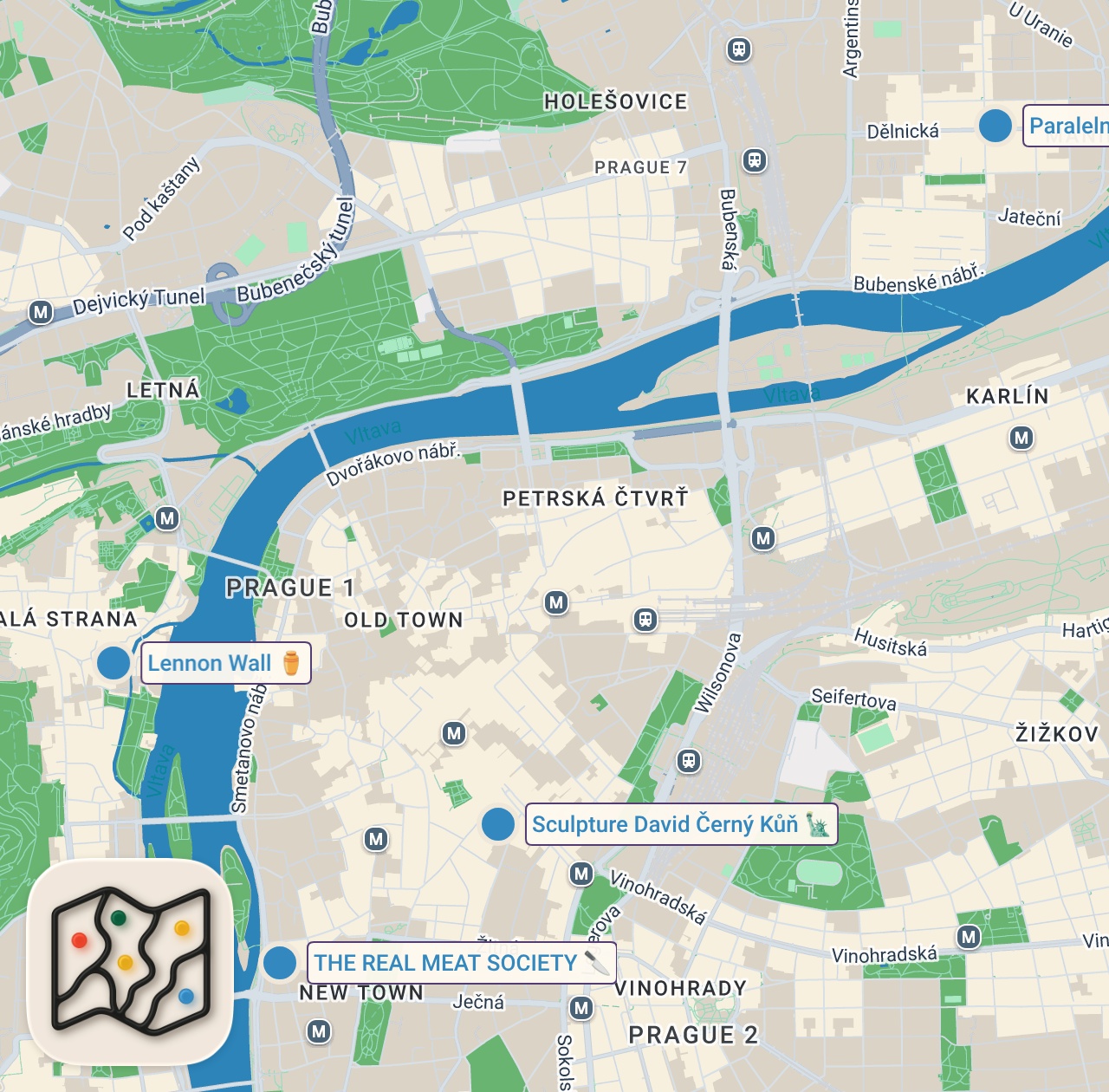 Map of 4 spots from The Hidden Side of Prague Czech Republic | Local's Travel Guide