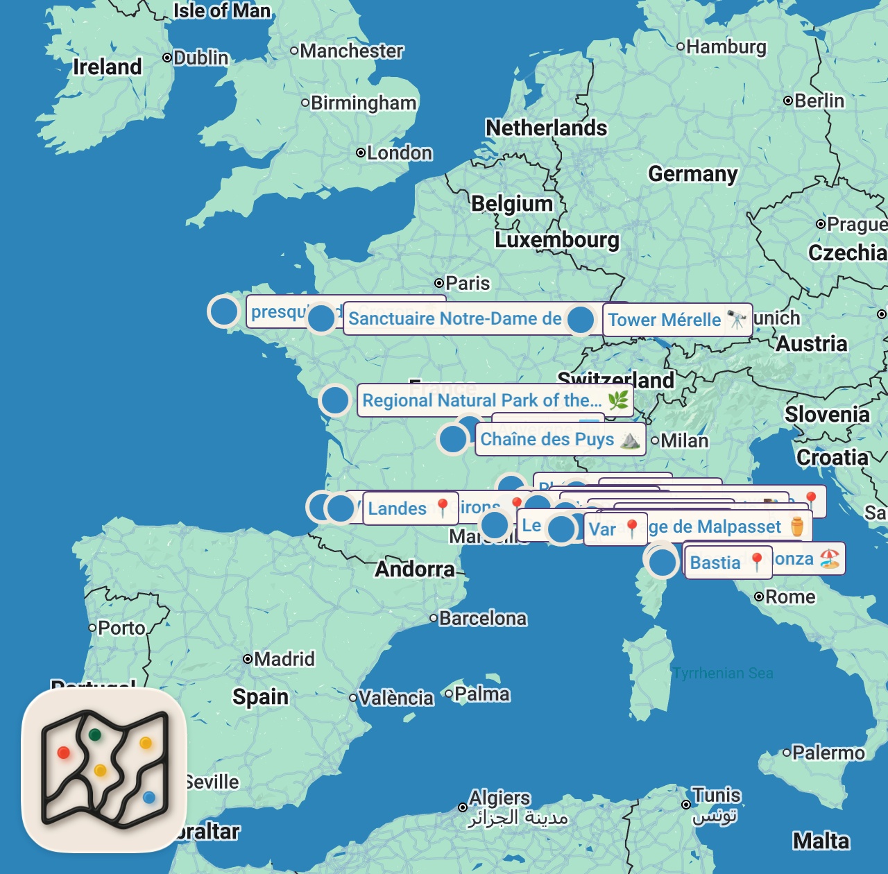 Map preview for OÙ VOYAGER EN FRANCE EN 2024 ? MES 10 COUPS DE COEUR