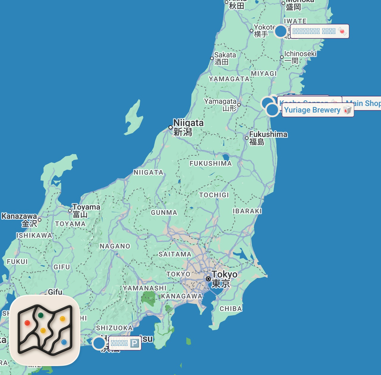Map of 7 spots from 【仙台駅・お土産】宮城・仙台のおすすめお土産19選！定番名菓や最新スイーツなど喜ばれるお土産ばかり！