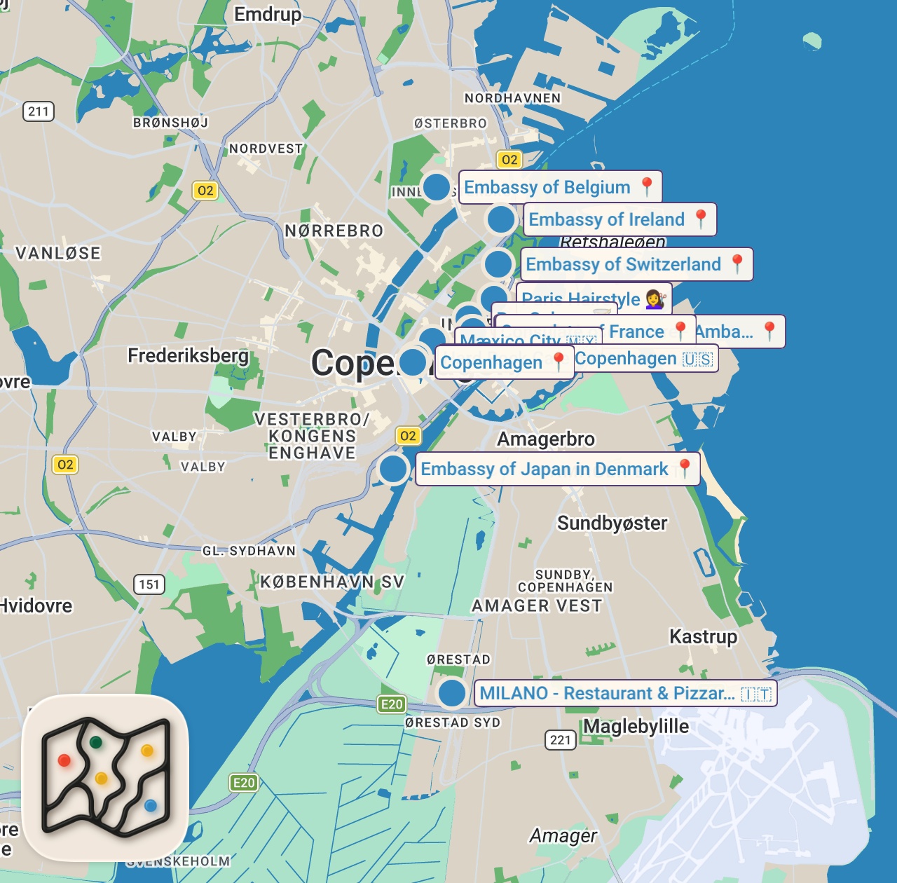 Map of 14 spots from Copenhagen, Denmark 🇩🇰 SOLO BACKPACKING EUROPE AT 21 - VLOG #9