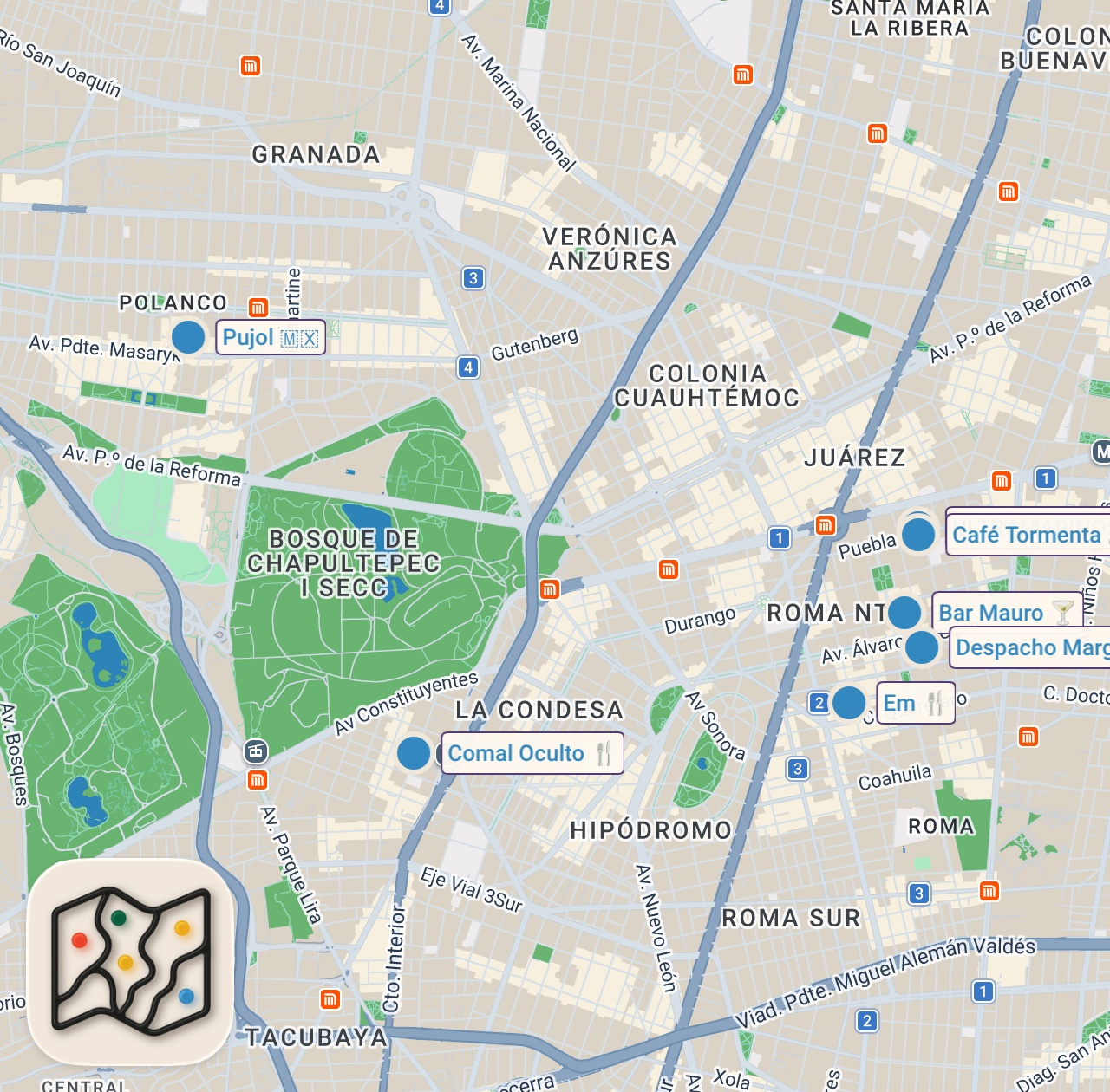 Map preview for 24HRS in MEXICO CITY - A Michelin Chef Shows Us Where He Eats - Part 1