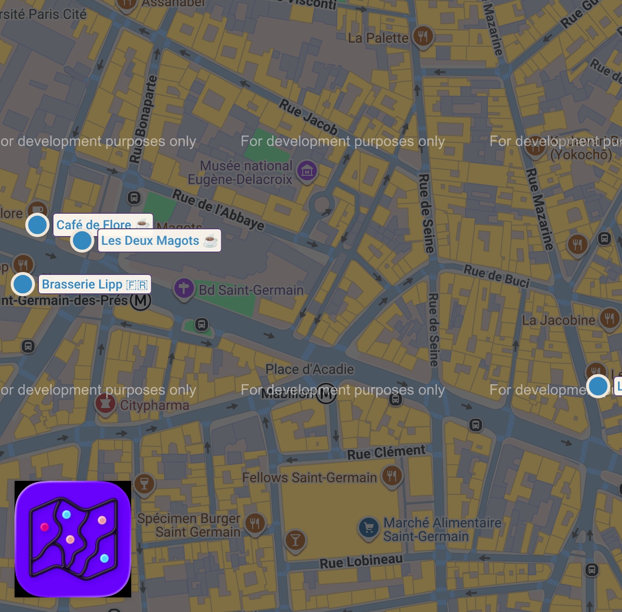 Map of 4 spots from The Cafés of Saint-Germain: Parisian Elegance in a Cup!