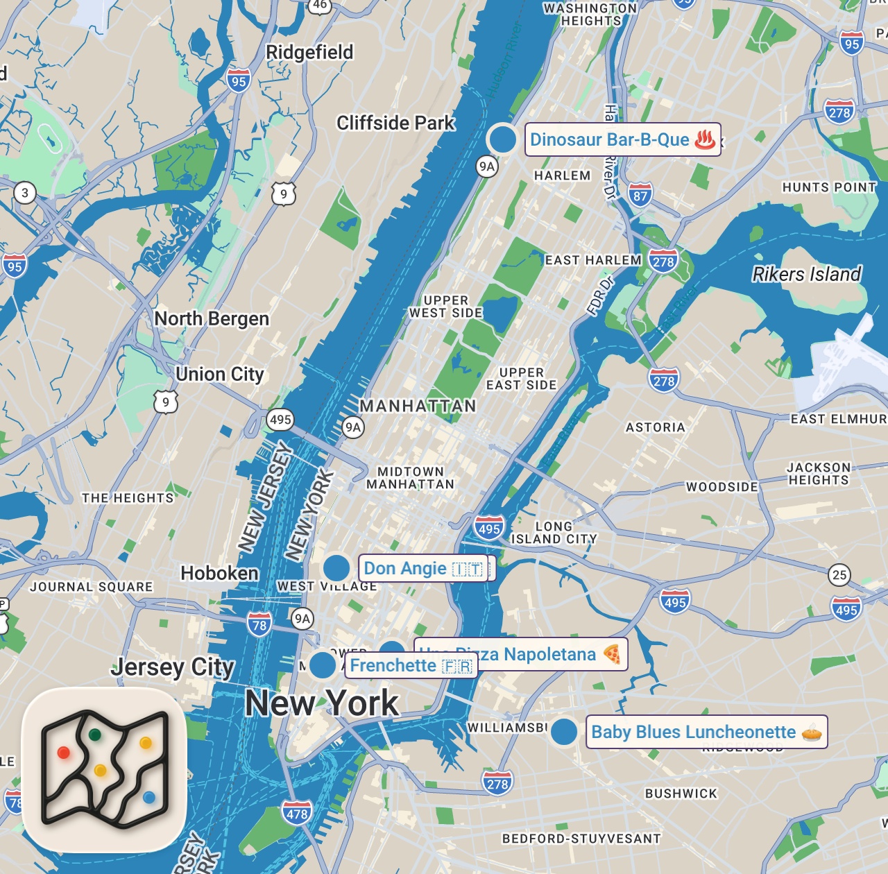Map of 7 spots from Carla Hall & Candace Nelson Talk Gordon Ramsay, Next Level Baker at NYC's Don Angie — Let's Do Lunch