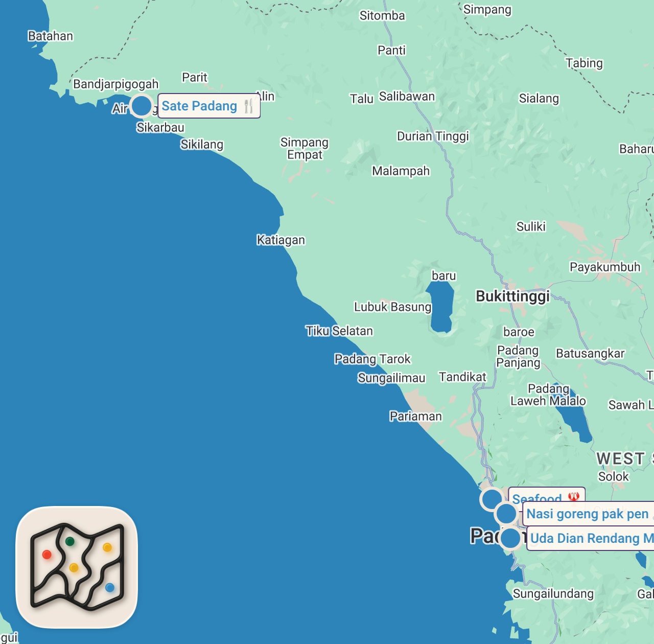 Map preview for 24 HOURS in PADANG - #1 HALAL Restaurant + SPICY Seafood + Sate Padang - Indonesian street food