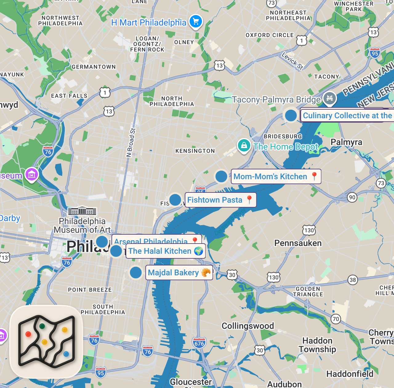 Map of 12 spots from Inside The Culinary Collective: A Home For Philly’s Rising Chefs