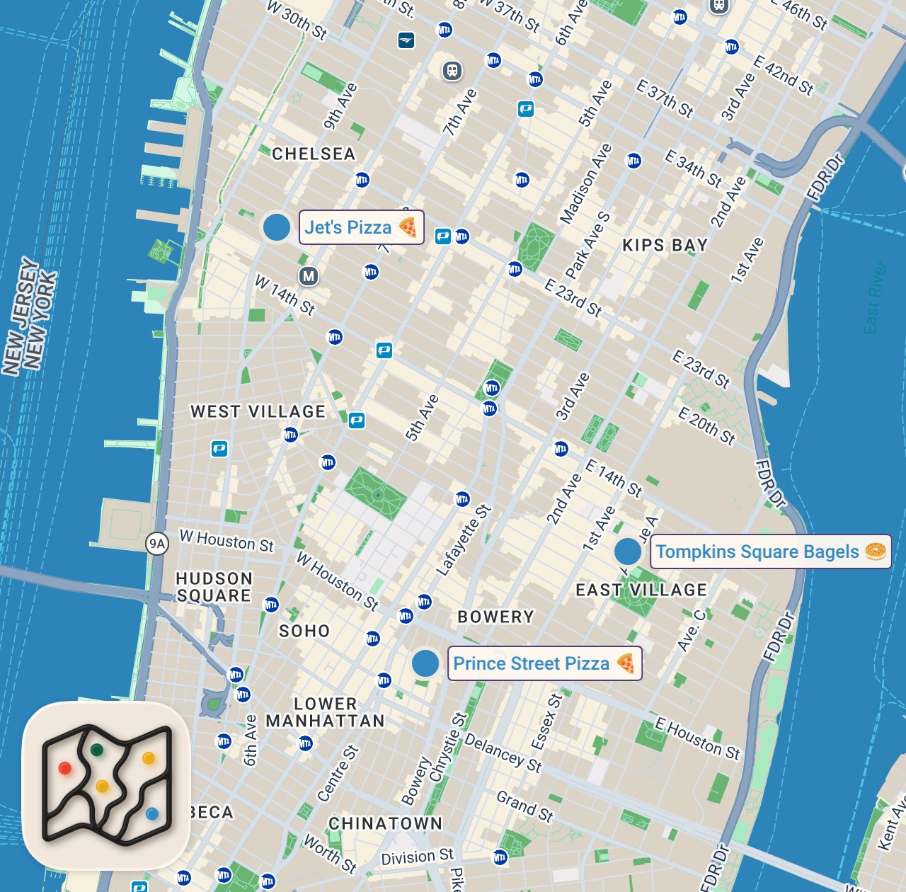 Map of 3 spots from What is Your Bagel Order Jeff Arcuri? Ep. 23