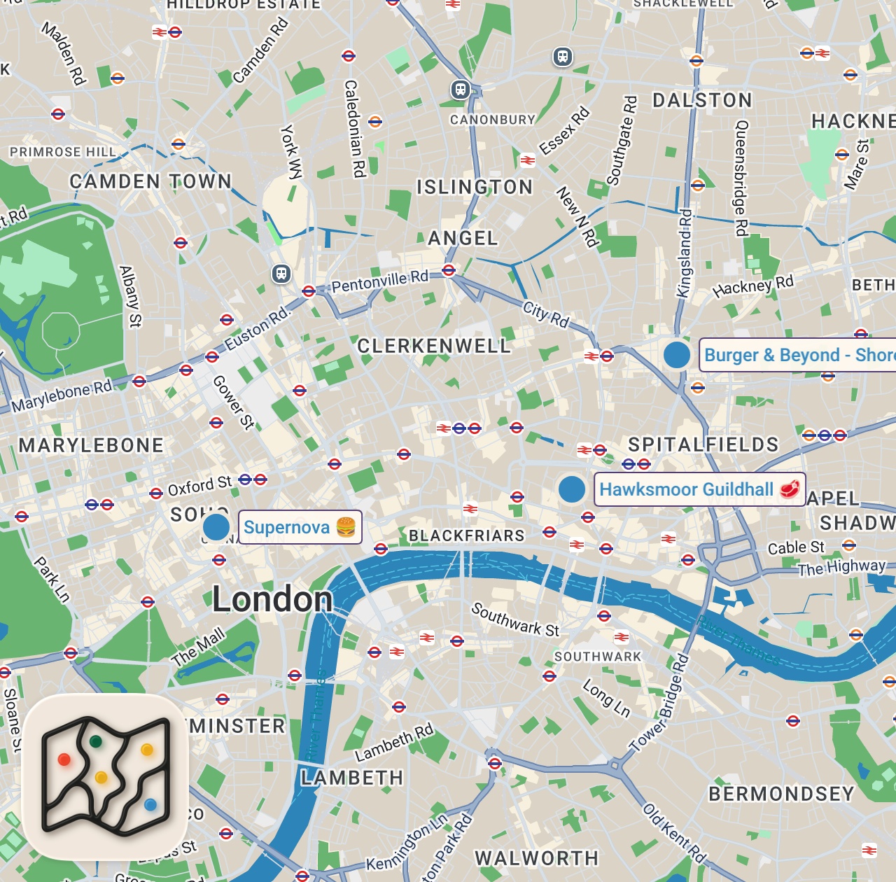 Map of 3 spots from Finding the Best Burger in London