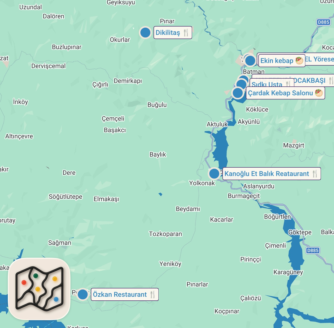 Map of 9 spots from TUNCELİ'DE BİR GÜNDE NE YENİR!!!