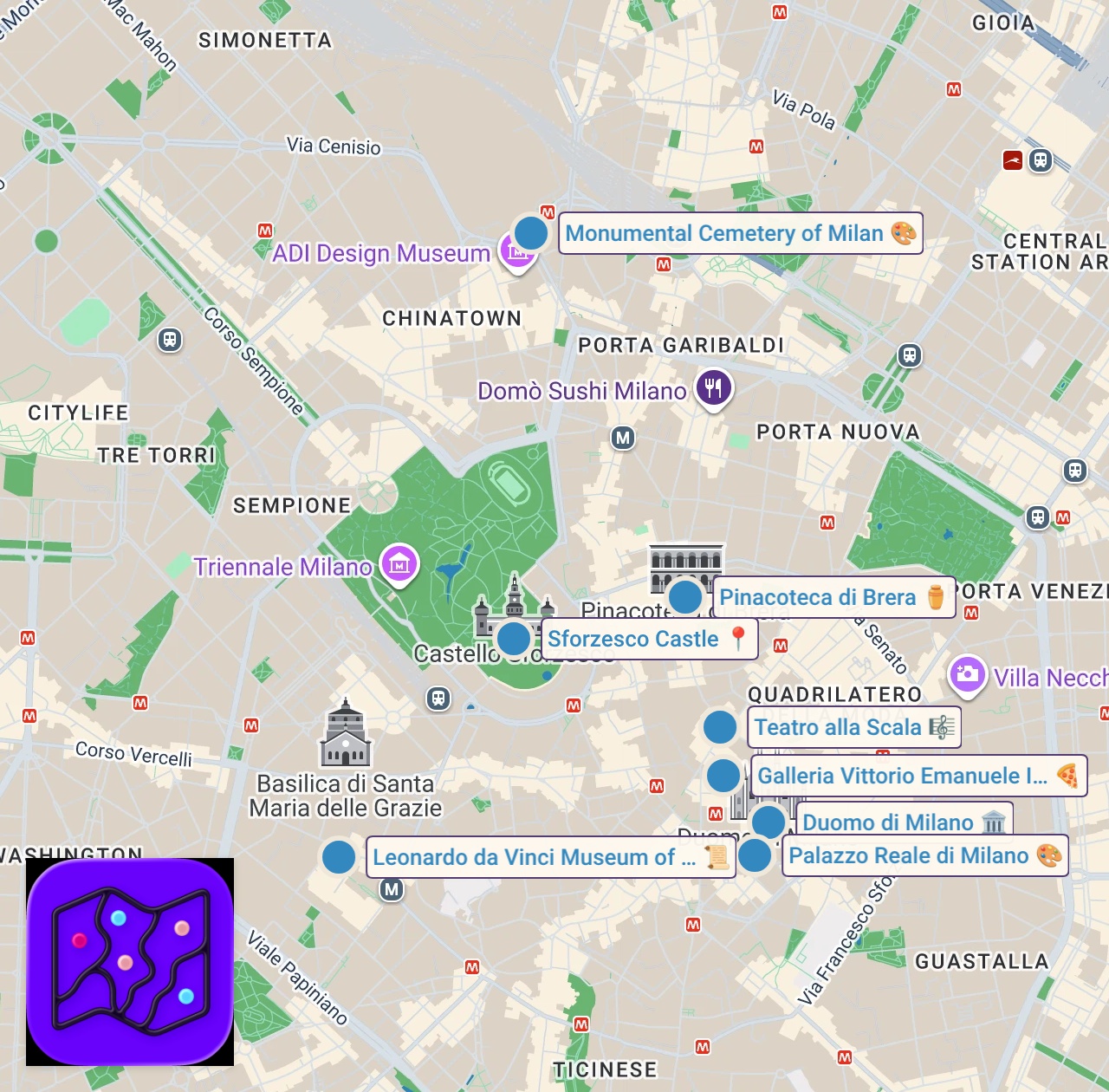 Map of 9 spots from How to Spend 3 Days in MILAN Italy | Travel Itinerary