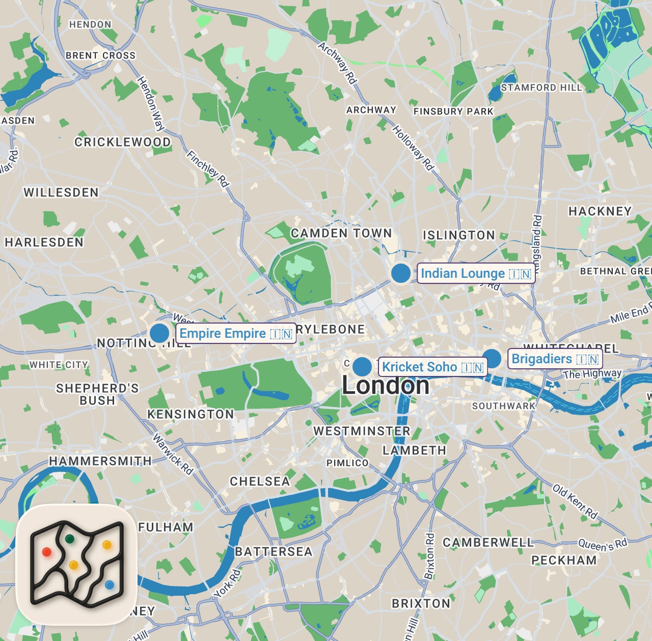 Map of 5 spots from I Ate London's Best Indian Food