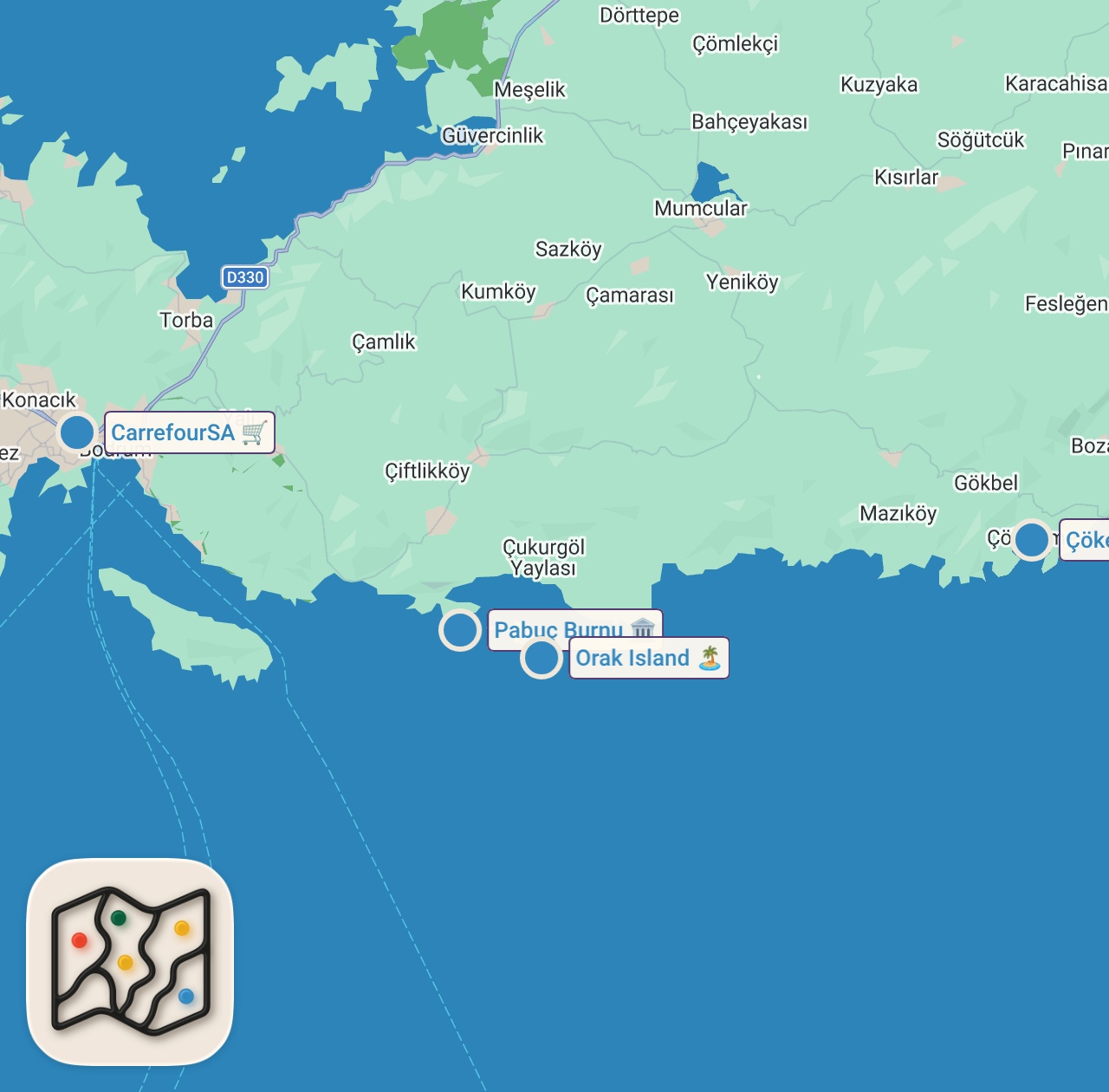Map of 4 spots from A ROUTE STORY: Papuç Burnu & Çökertme Bay | Breakfast on the boat, dinner in Çökertme Bay
