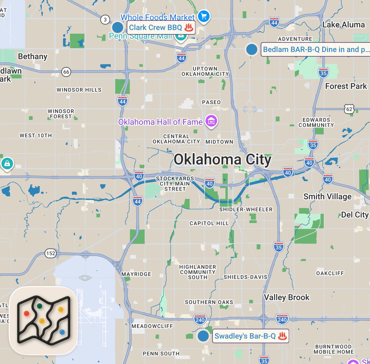 Map of 3 spots from Trying Oklahoma Style BBQ for the FIRST TIME
