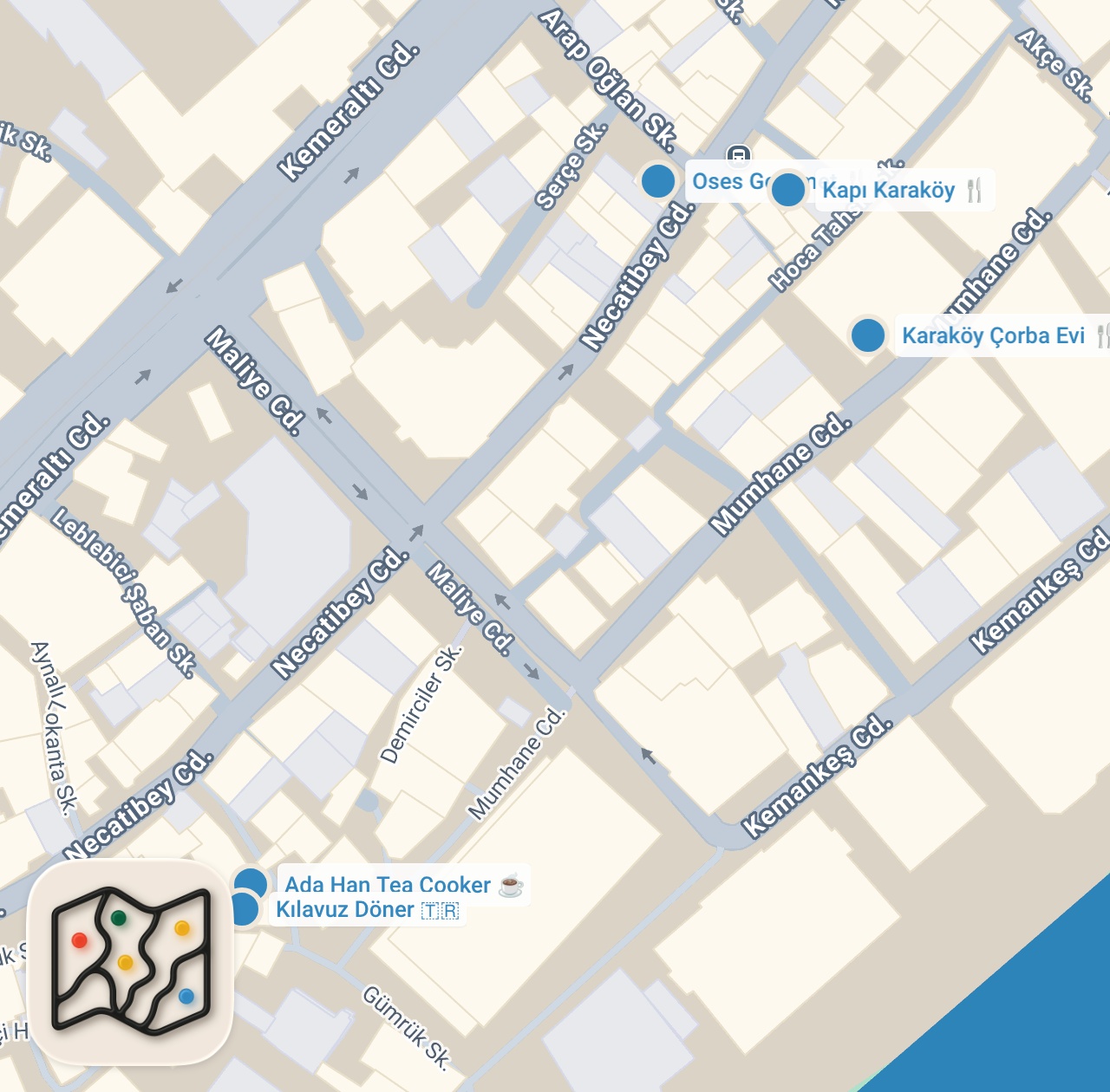 Map preview for KARAKÖY LEZZET REHBERİ (Etli ve yumurtalı çiğ köfte, döner, kebap, şaşlık) - Ayaküstü Lezzetler
