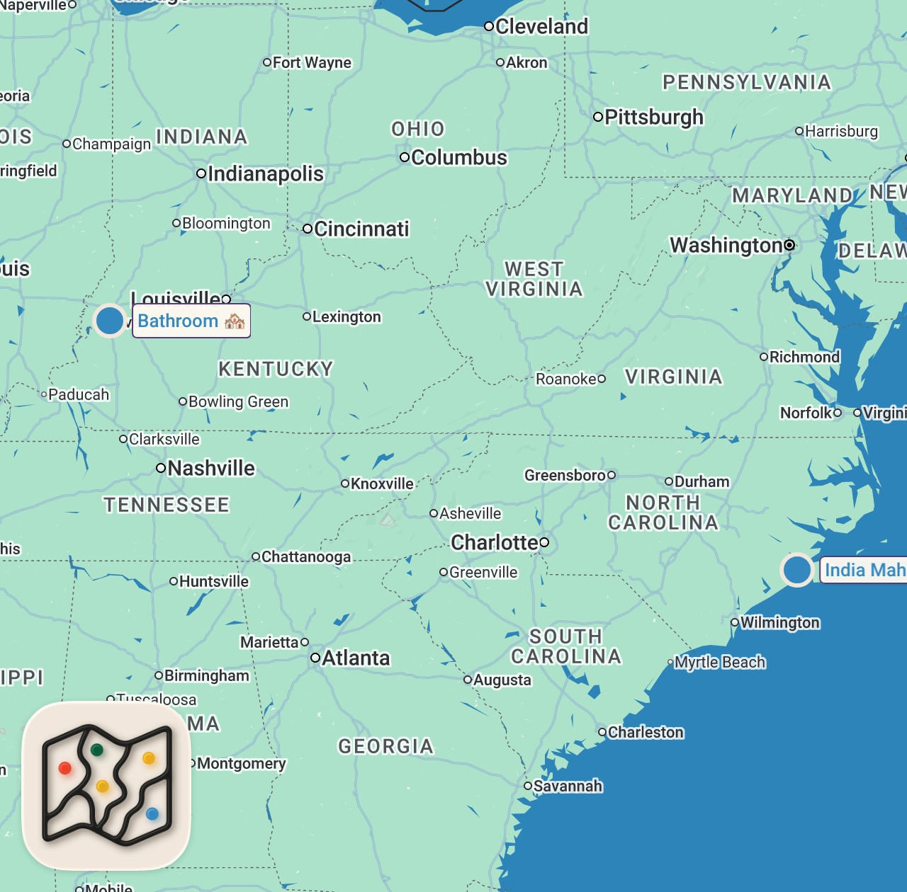 Map of 2 spots from Eating at SKETCHY Restaurants For 24 Hours...(attacked)