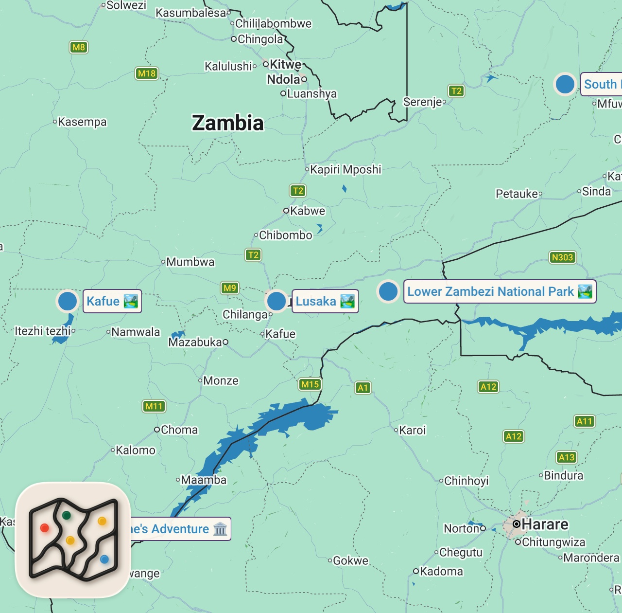 Map of 5 spots from Solo In The Most Dangerous Neighborhood In Lusaka — Escaping Chibolya In Zambia 🇿🇲