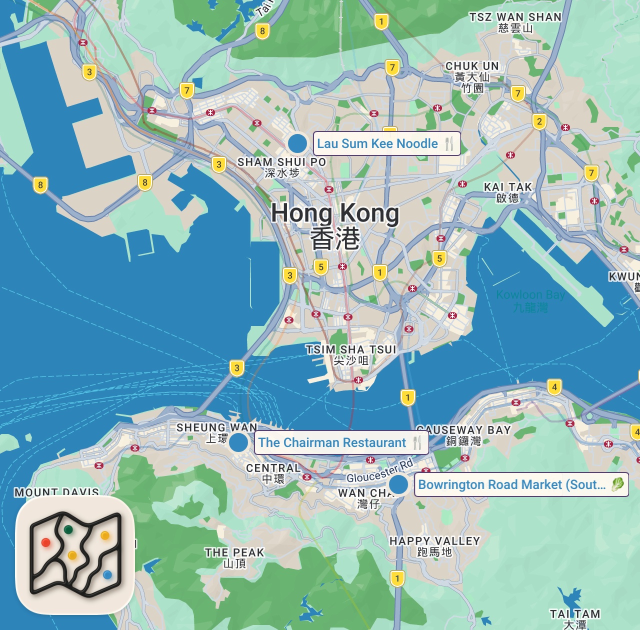 Map of 4 spots from The Best Restaurant in Hong Kong!! $200 FLOWER CRAB You Don’t Want to Miss!