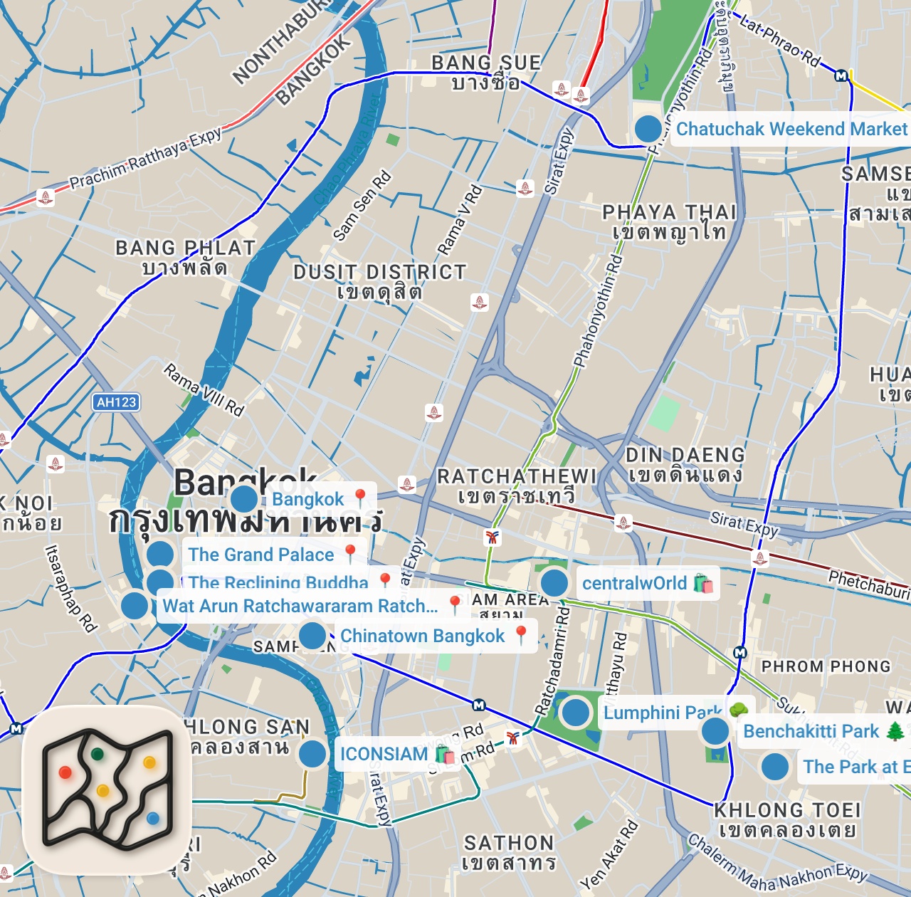 Map preview for Top 10 Things to Do in Bangkok for First-Time Visitors (2026)