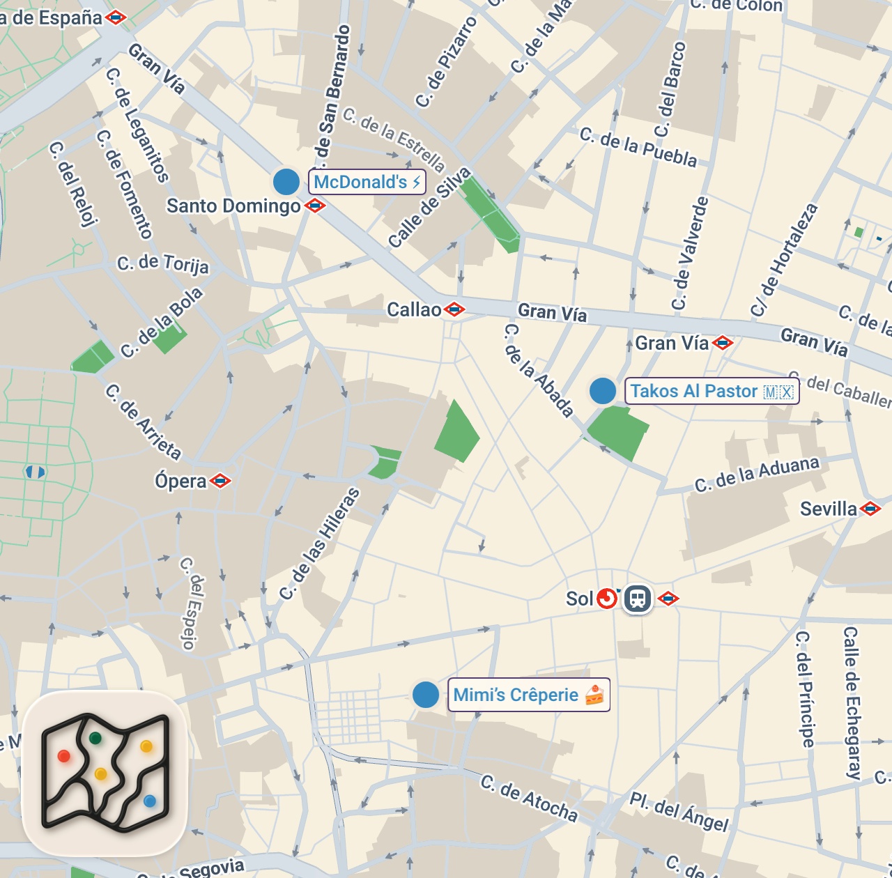 Map of 3 spots from REVIEWING VIRAL FOODS IN MADRID, SPAIN #shorts