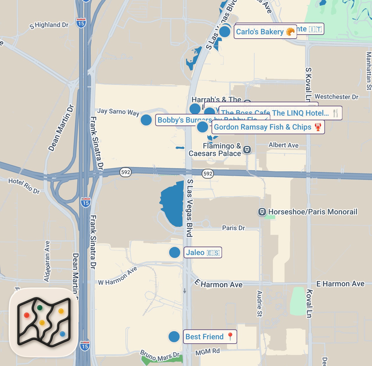 Map preview for Trying Celebrity Chef Restaurants (The Good, The Bad, The Ugly)