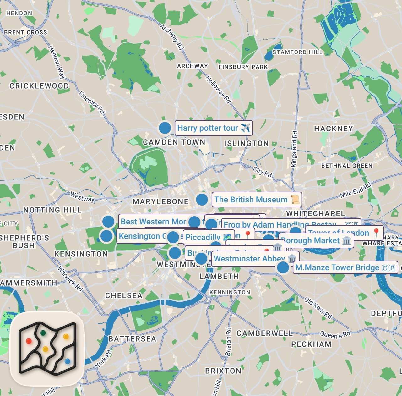 Map of 17 spots from London Done Right: The BEST 5 Day Vacation