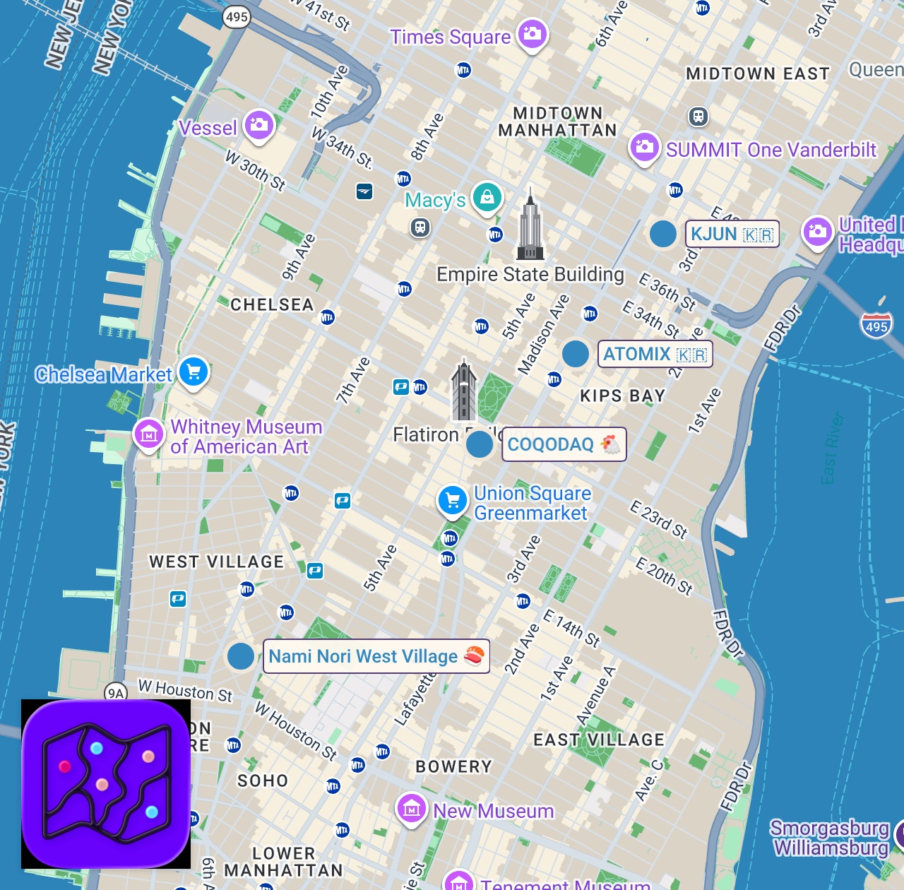 Map of 4 spots from Daniel Dae Kim on why NYC Korean restaurants are better #shorts