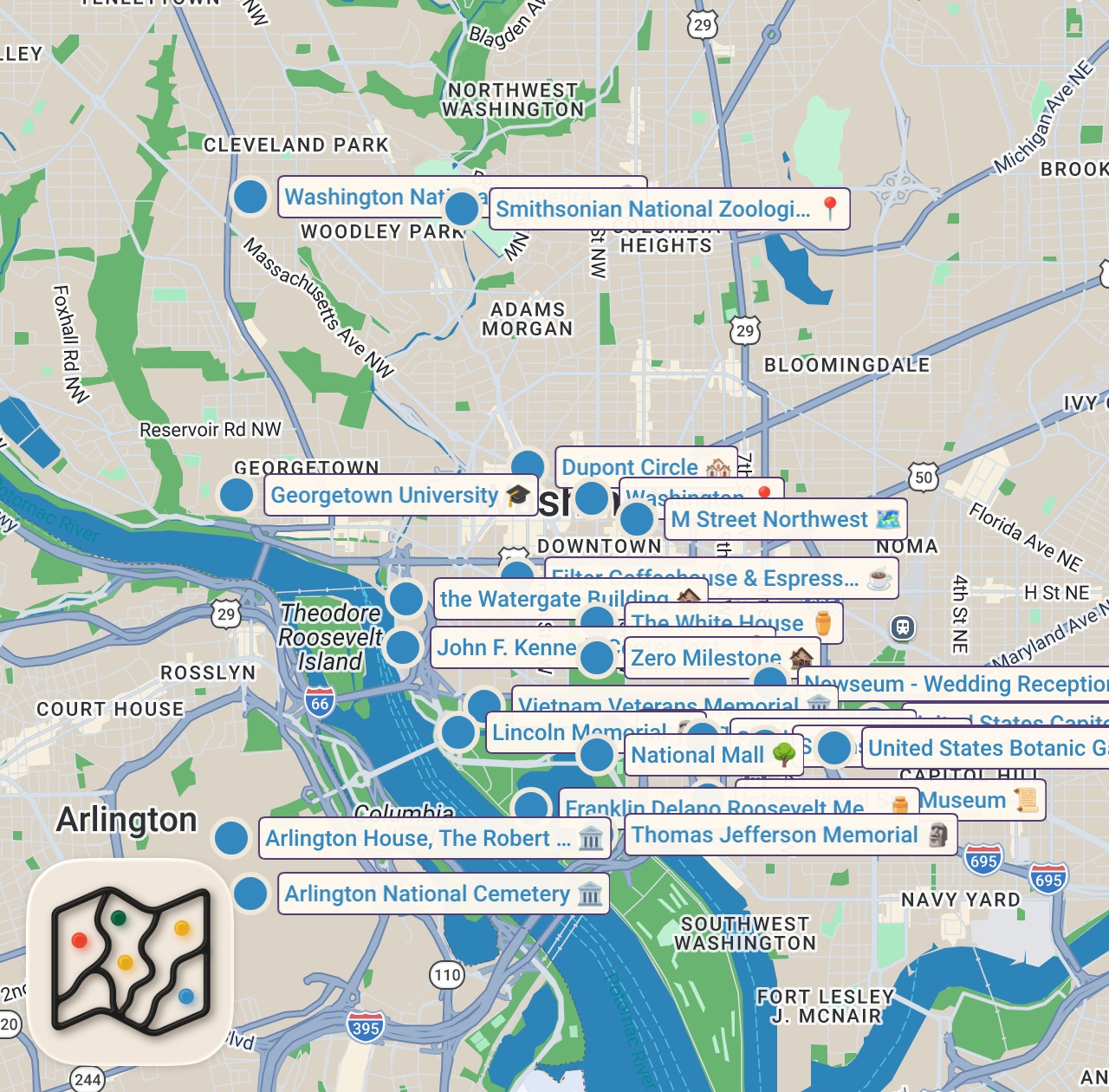 Map of 27 spots from Washington D.C. Vacation Travel Guide | Expedia