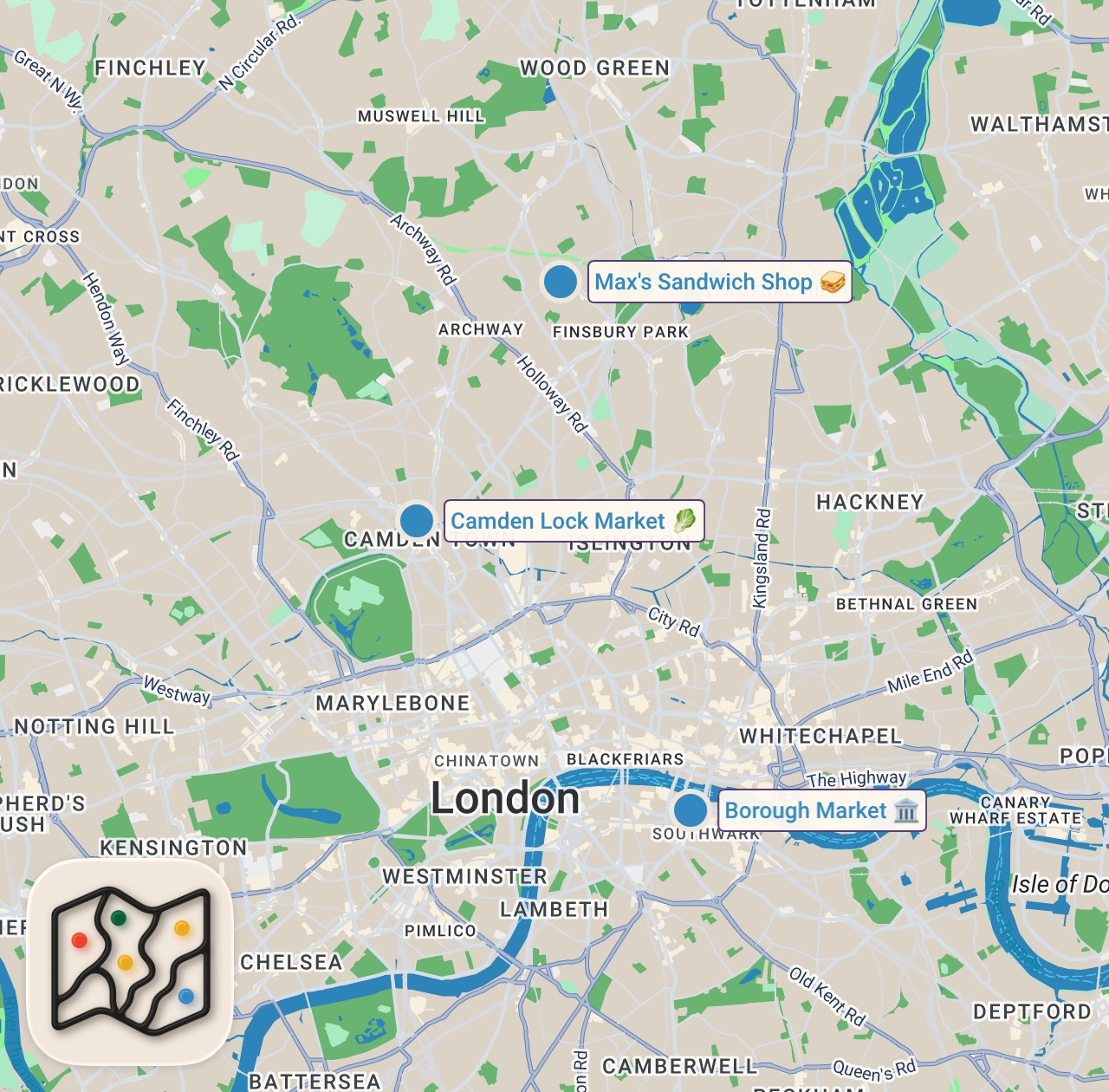 Map of 3 spots from Black American Reacts to London Street Food… BLACK PUDDING?! YUCK!"