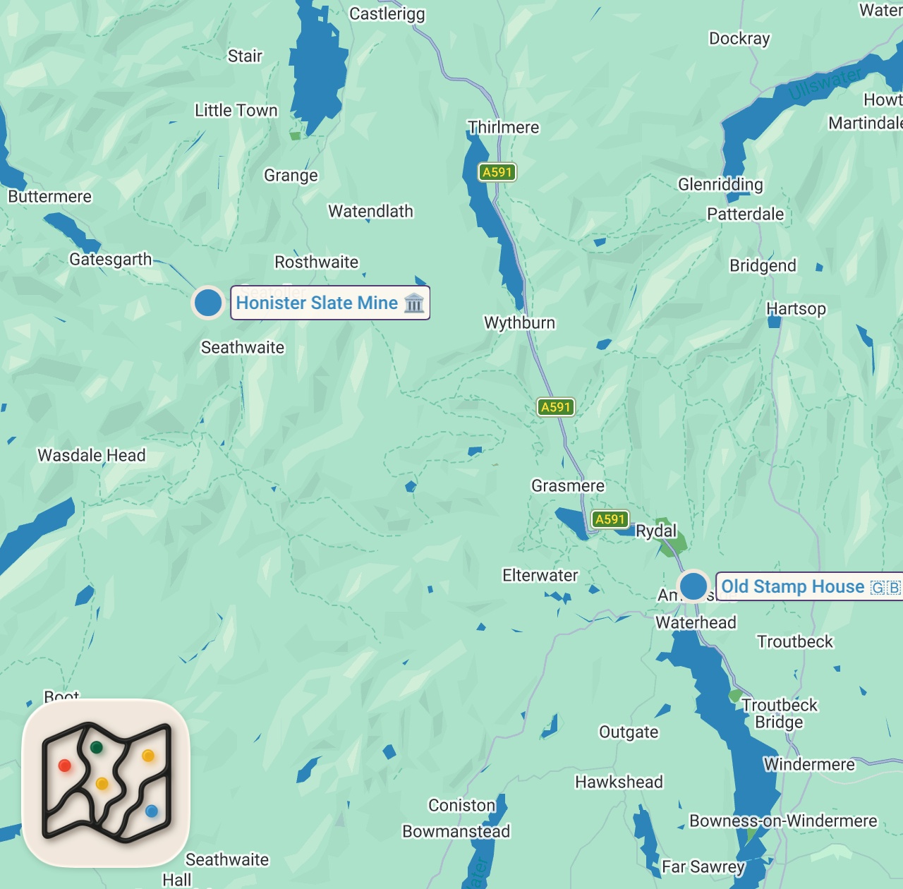 Map of 2 spots from LAKE DISTRICT ADVENTURE | ENGLAND TRAVEL VLOG #7