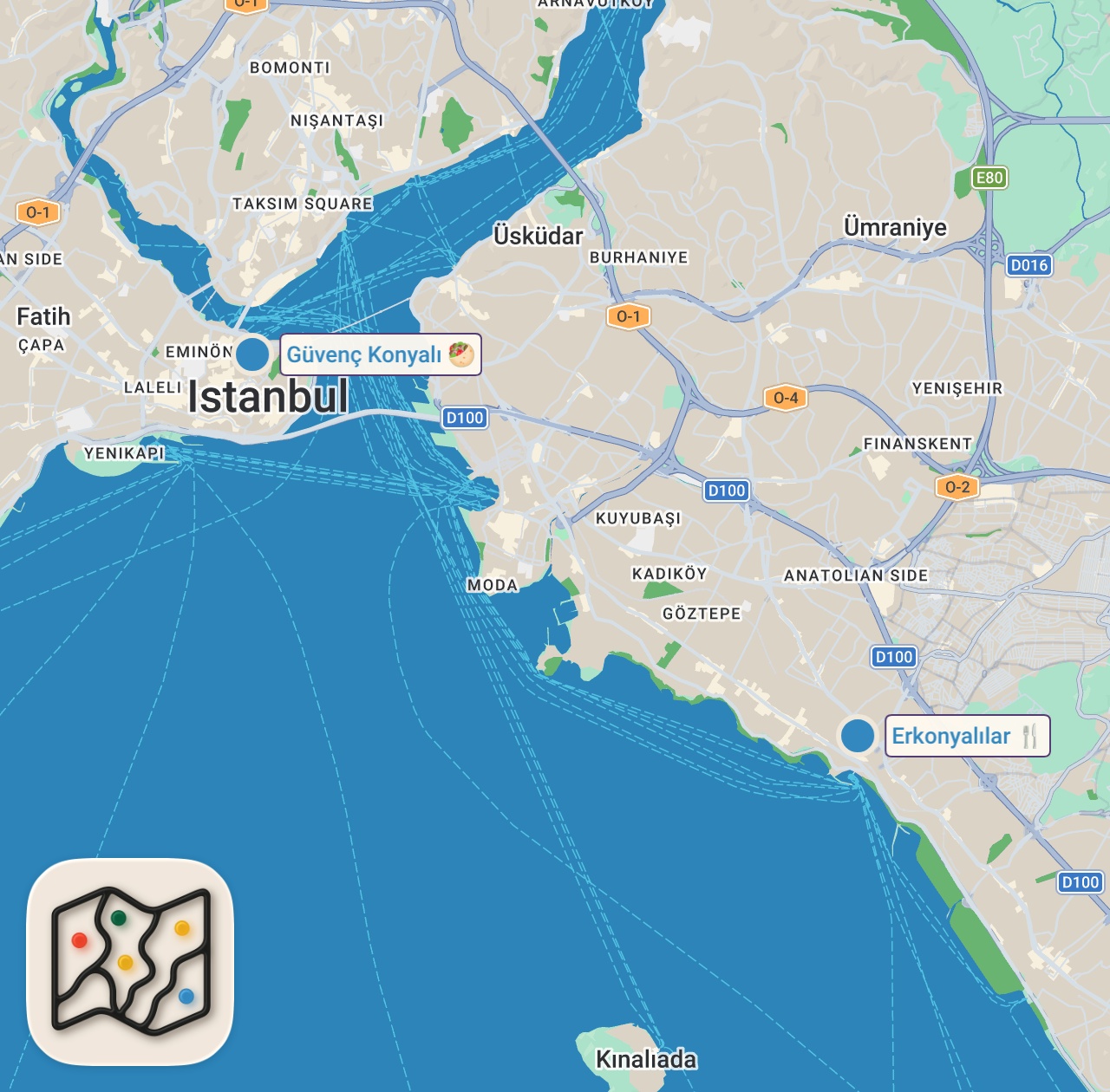 Map of 2 spots from En Eski Etli Ekmekçi | İstanbul'un Her Yerinden Geliyorlar