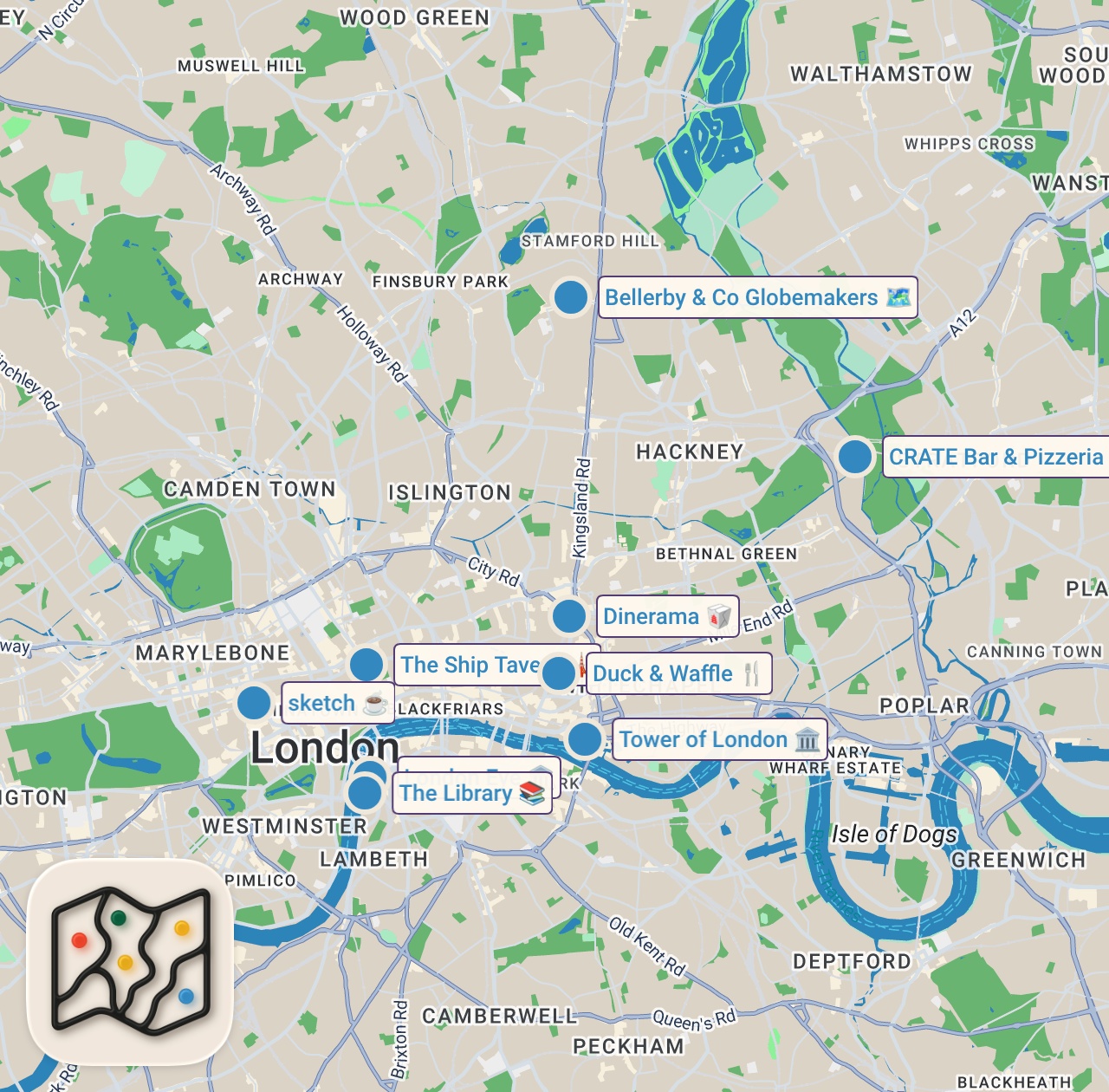 Map of 9 spots from London England Travel Tips | East Vs West City Guide