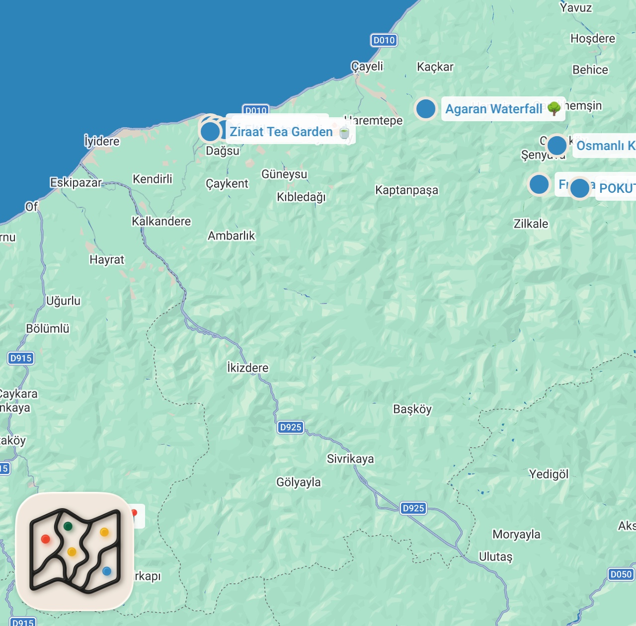 Map preview for RIZE, Türkiye 3 Days Itinerary 🇹🇷✈️ @turkishairlines #rize #turkey #turkey🇹🇷 #itinerary #travel
