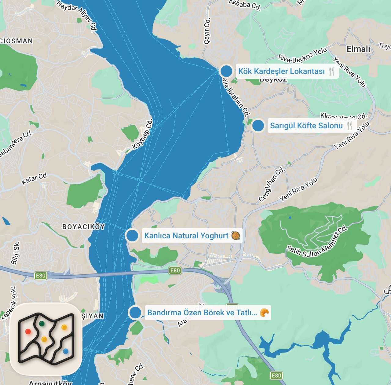 Map preview for BEYKOZ’DA MUTLAKA DENEMENİZ GEREKEN LEZZETLER