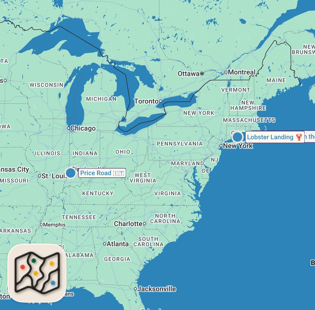 Map of 3 spots from Giant LOBSTER ROLLS!! 🦞 Fresh Lobster + Warm Butter | Best Food Shacks in Connecticut, USA!