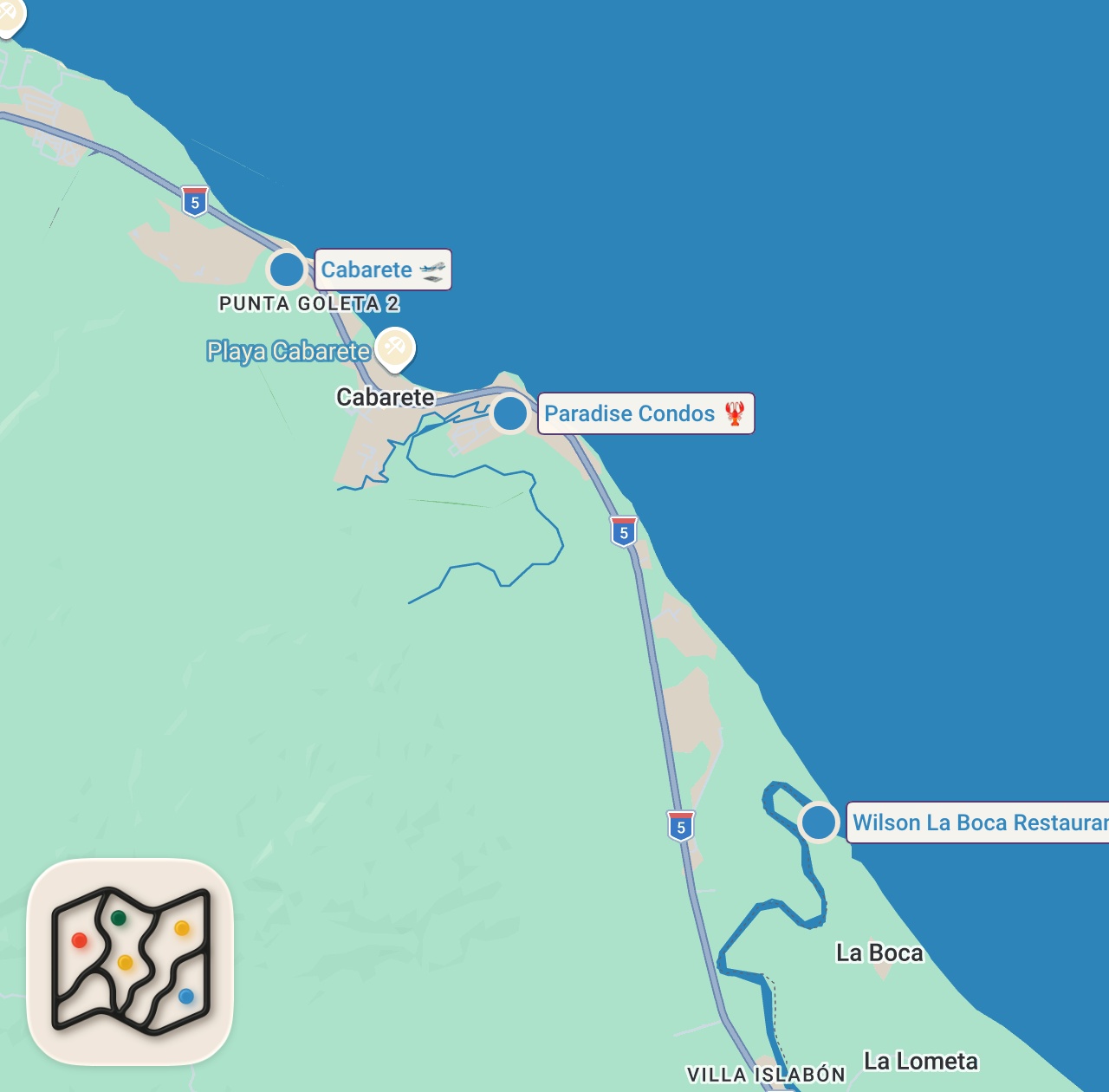 Map of 3 spots from Giant Caribbean Lobster - XXL Seafood in the Dominican Republic! 🇩🇴