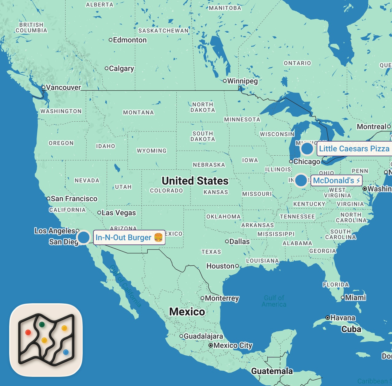 Map of 3 spots from Eating The Presidents Favorite Foods (THEY REALLY ATE THIS!?)