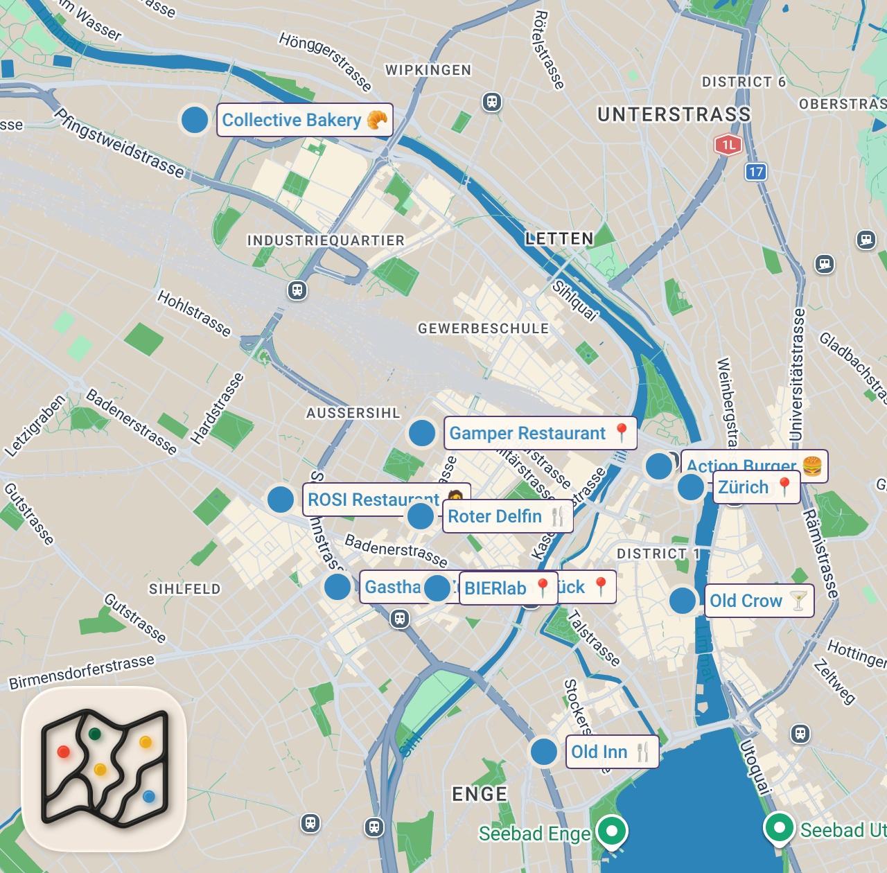 Map preview for Zürich’s Best Restaurants & Bars: Where Chefs Eat.