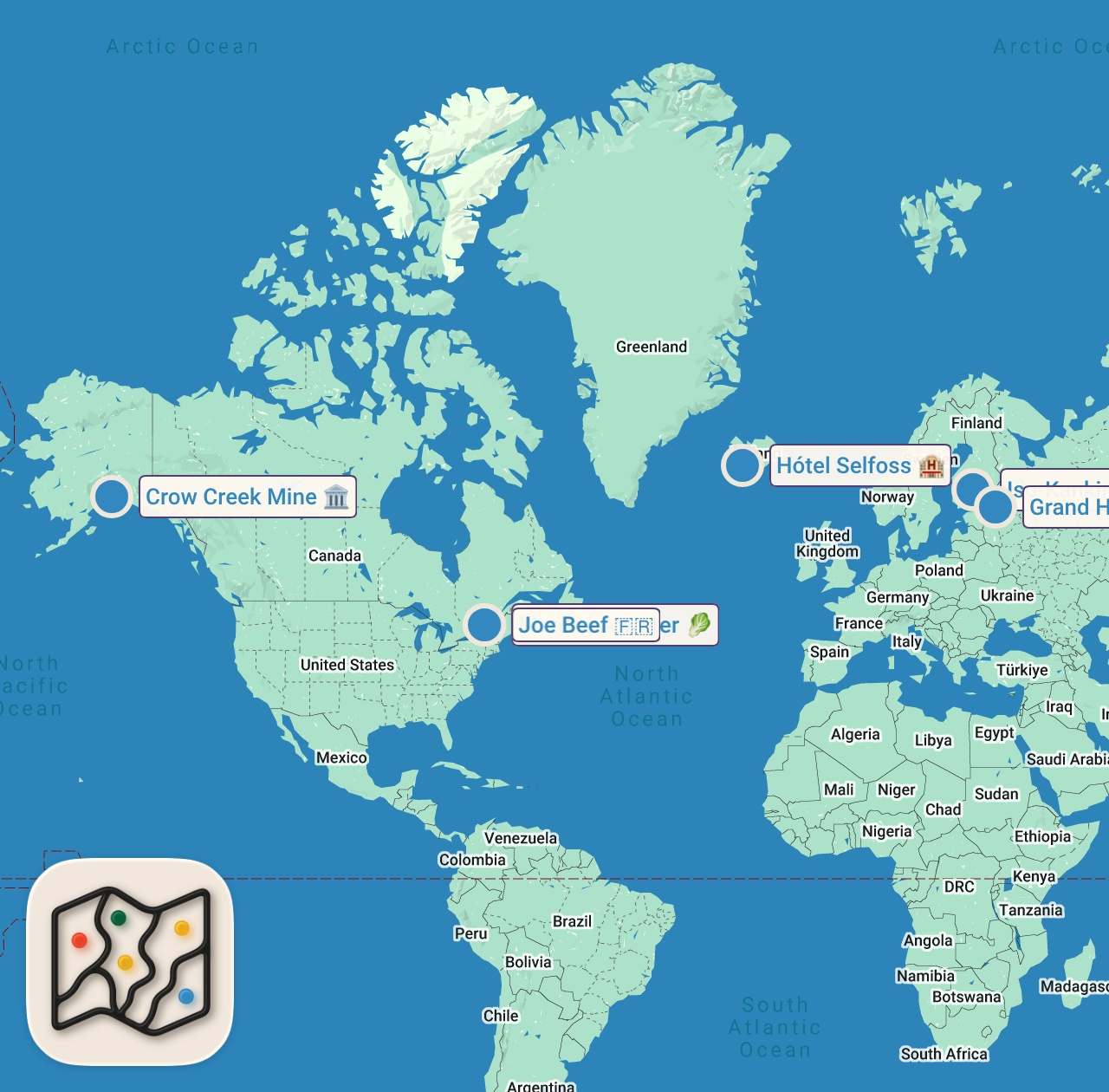 Map of 6 spots from Andrew on Top of the World | Bizarre Foods with Andrew Zimmern | Travel Channel