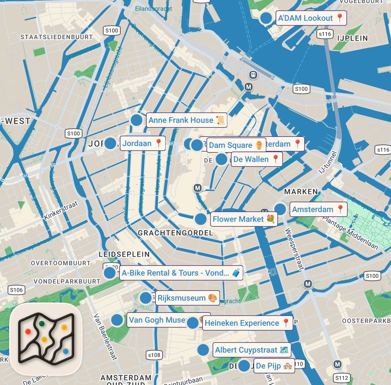 Map preview for Top Things to Do in Amsterdam, Netherlands | Ultimate Amsterdam Travel Guide 2025