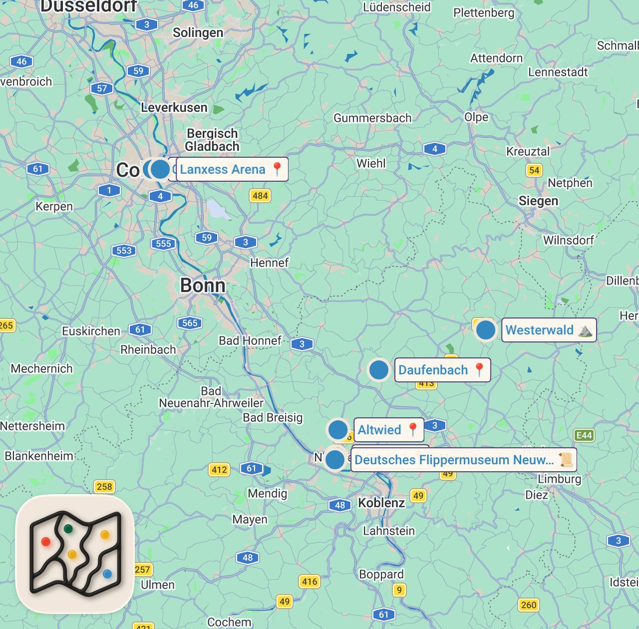 Map of 8 spots from Langer Kurzbesuch in Deutschland | Roadtrip | Deutschland 4 | Reisevlog | JOZZILIKE