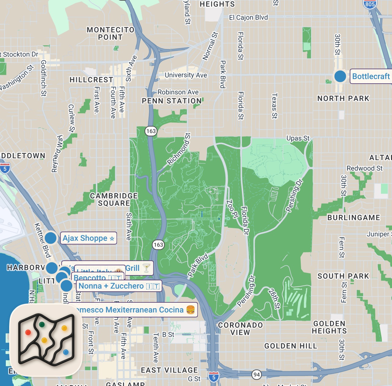 Map of 9 spots from SAN DIEGO - LITTLE ITALY TRAVEL GUIDE