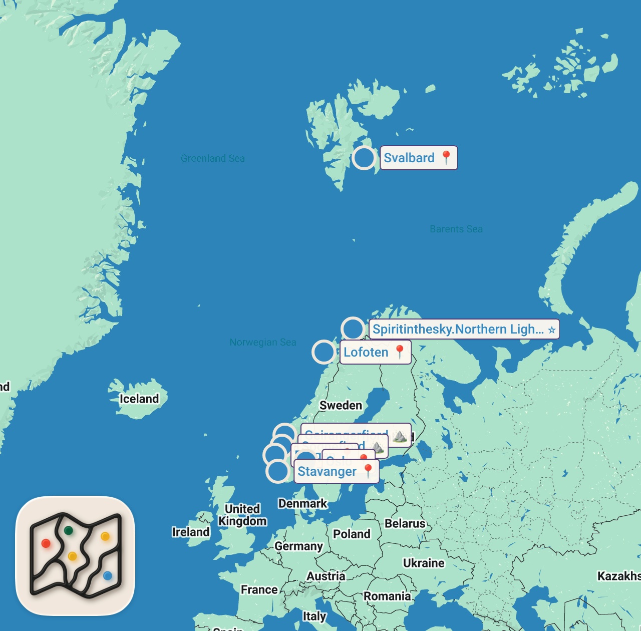 Map of 8 spots from 10 Best Places to Visit in Norway - Norway Travel Guide