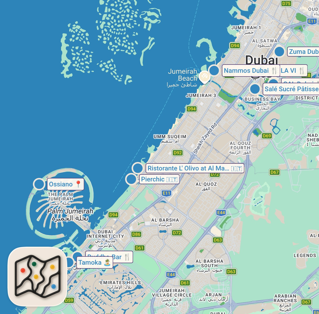 Map of 10 spots from 10 OF THE BEST RESTAURANTS IN DUBAI | 2022