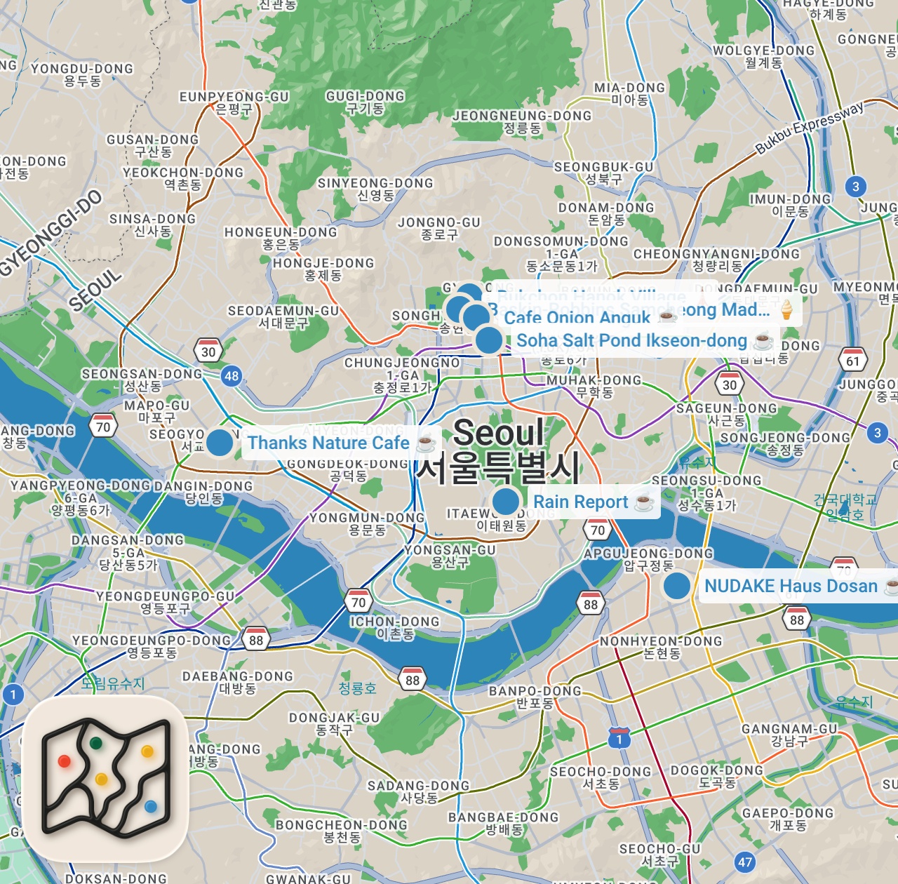 Map preview for I Only Ate at the Craziest Cafes in Korea for 24 Hours!