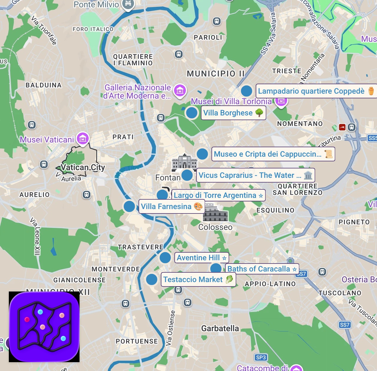 Map of 10 spots from ROME: 10 Hidden Gems Tourists Don't Know | Italy