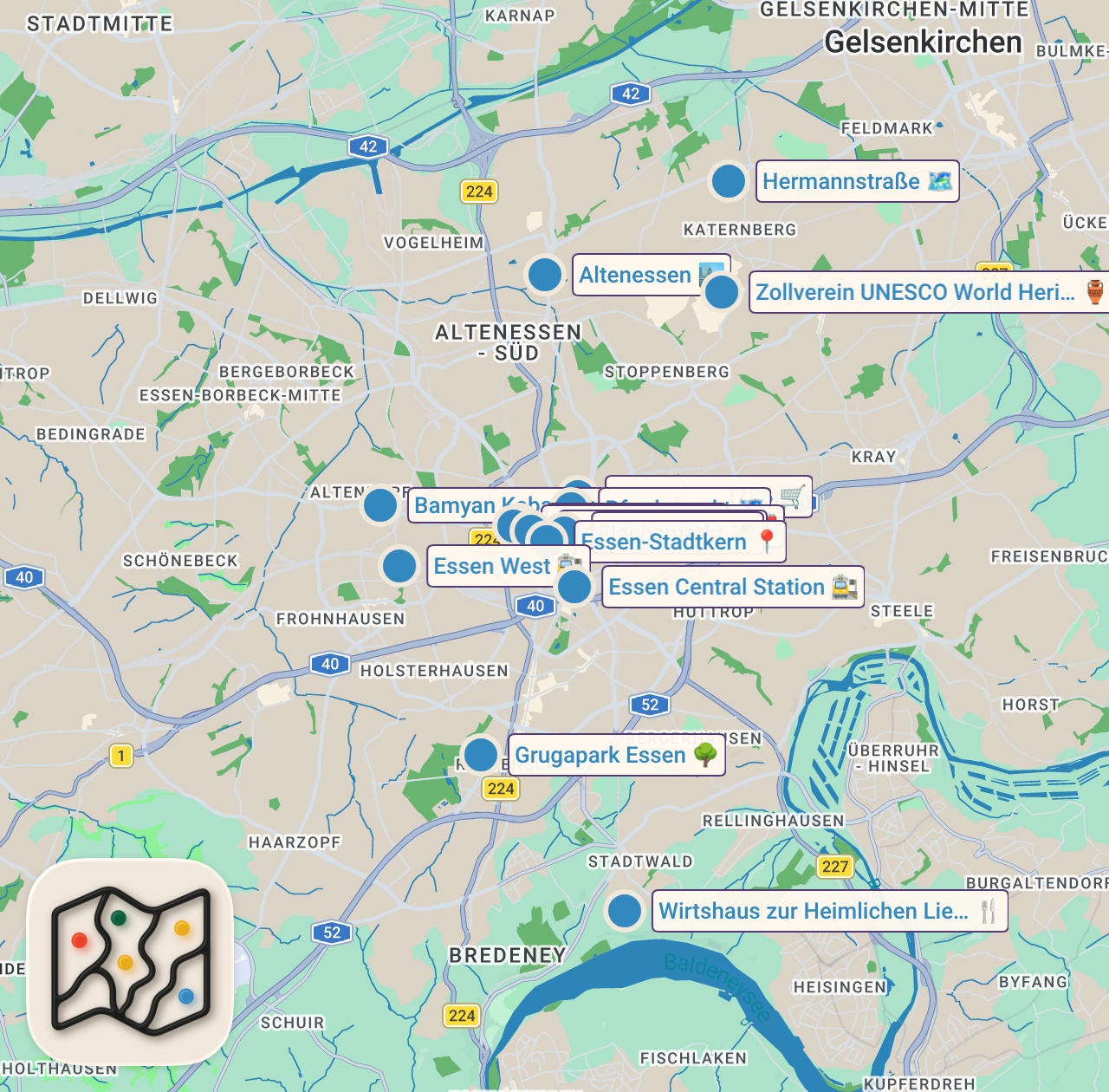 Map of 15 spots from Deutschland verkommt - Unhaltbare Zustände in Essen